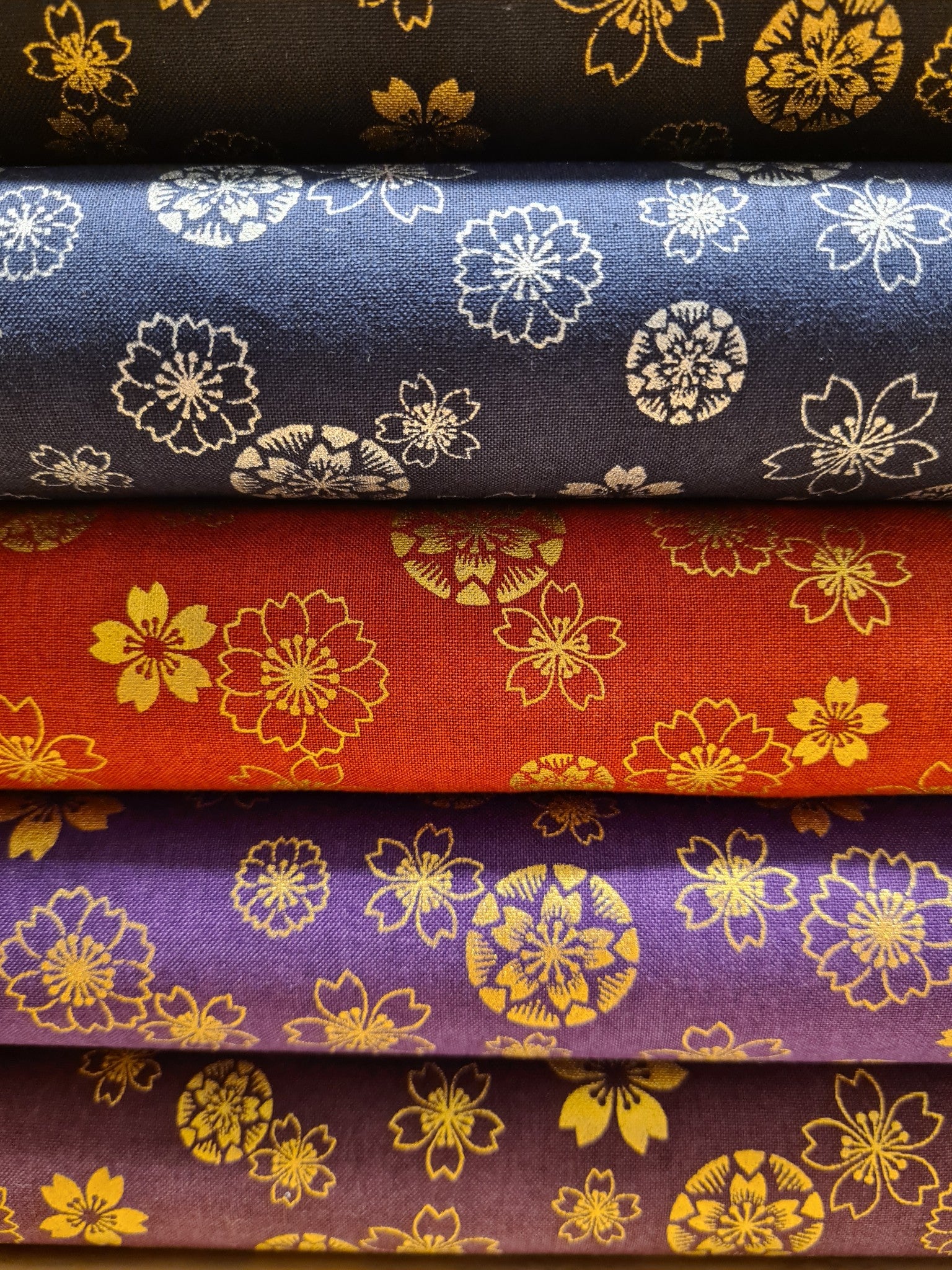 Tissu 100% coton Sakura doré noir (prix pour 10cm) - Image 7